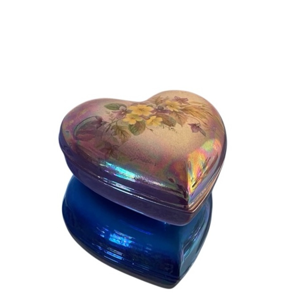 Porcelain Purple Iridescent Floral Heart-Shaped Box